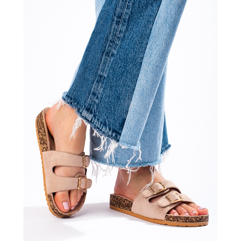 Goodin Pantoufles confortables avec boucles beige 2