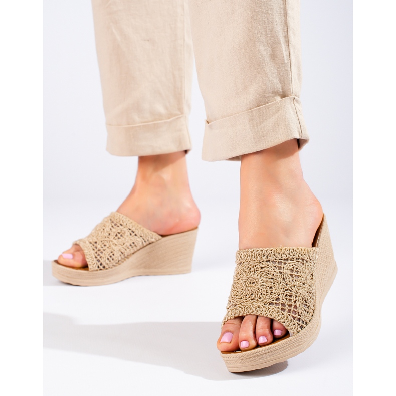 W. Potocki Sandales compensées femme à ceinture ajourée, beige Potocki 2