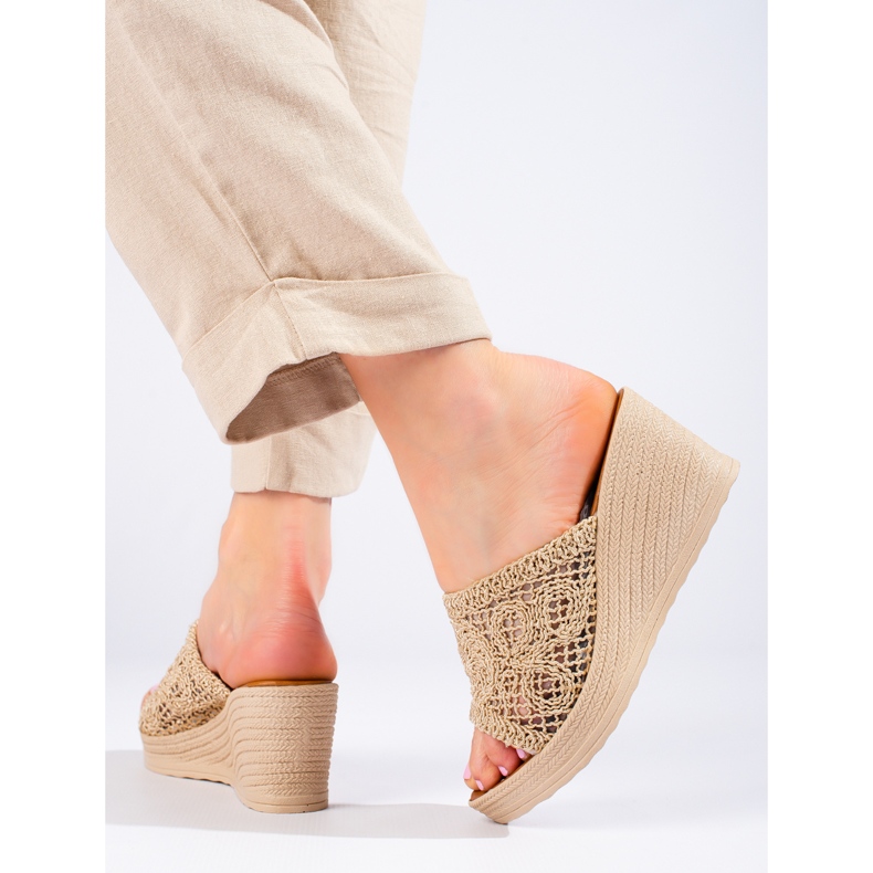 W. Potocki Sandales compensées femme à ceinture ajourée, beige Potocki 1