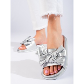 W. Potocki Chaussons pour femmes avec un noeud Potocki argent 2