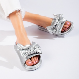W. Potocki Chaussons pour femmes avec un noeud Potocki argent 3