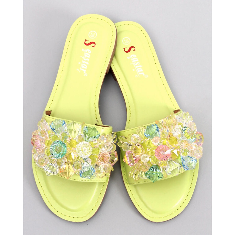 Seastar Pantoufles Estrada Green avec des pierres colorées vert 1