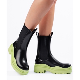 Bottines Chelsea hautes noir-vert pour femme sur plateforme Shelovet épaisse le noir 1