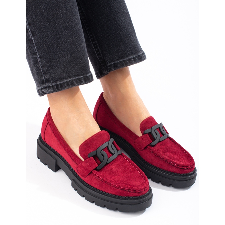 Mocassins femme Shelovet fuchsia sur plateforme noire rose 1
