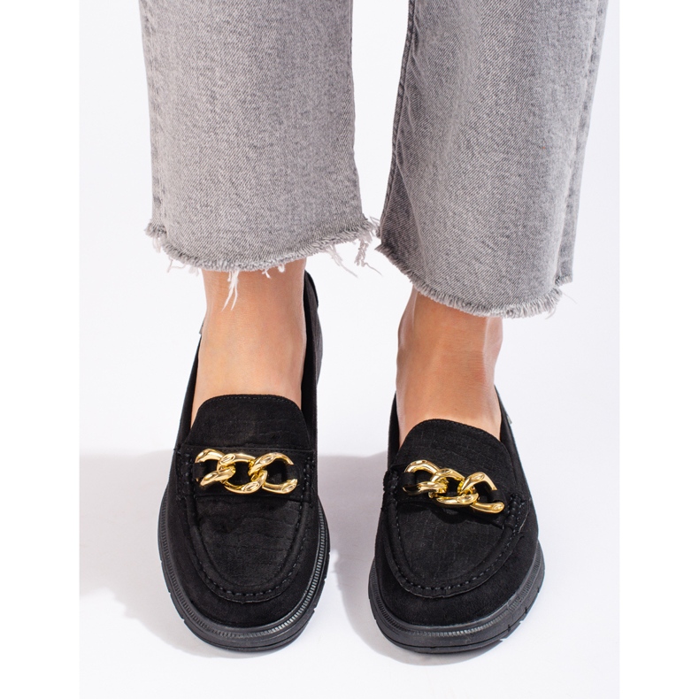 Mocassins en daim pour femmes sur la plateforme Shelovet noir 1