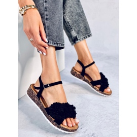 Sandales compensées à fleurs de Hahn Black le noir 3