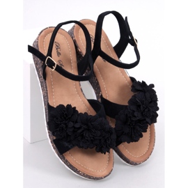 Sandales compensées à fleurs de Hahn Black le noir 1