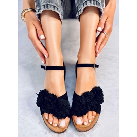 Sandales compensées à fleurs de Hahn Black le noir 4