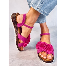Sandales compensées à fleurs Hahn Fuchsia rose 2