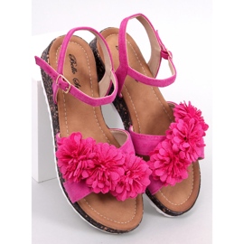Sandales compensées à fleurs Hahn Fuchsia rose 1