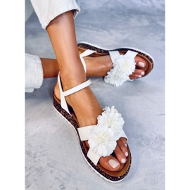 Sandales compensées à fleurs de Hahn White blanche 5