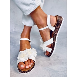 Sandales compensées à fleurs de Hahn White blanche 2