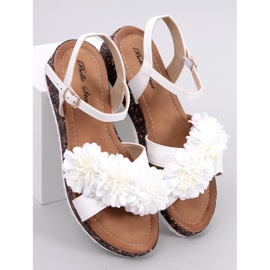 Sandales compensées à fleurs de Hahn White blanche 1