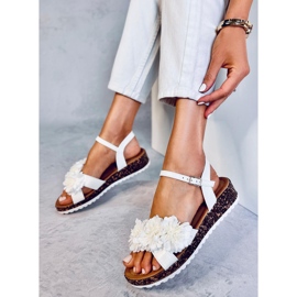Sandales compensées à fleurs de Hahn White blanche 4