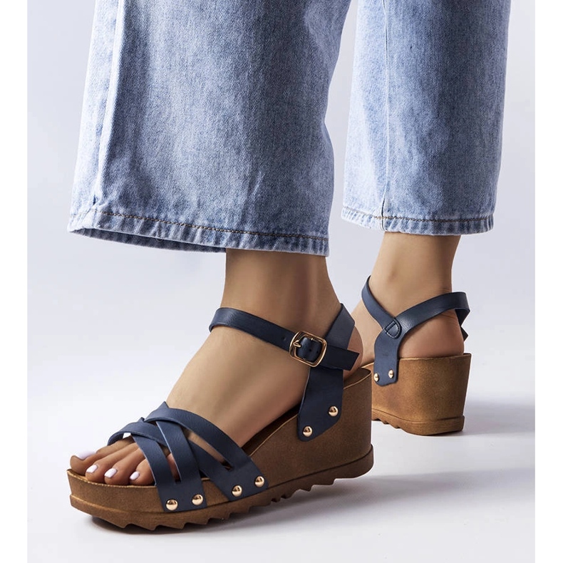 Sandales compensées bleu marine Audric 1