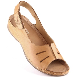 Sandales confortables en cuir pour femme avec brides velcro marron Helios 117 brun 1