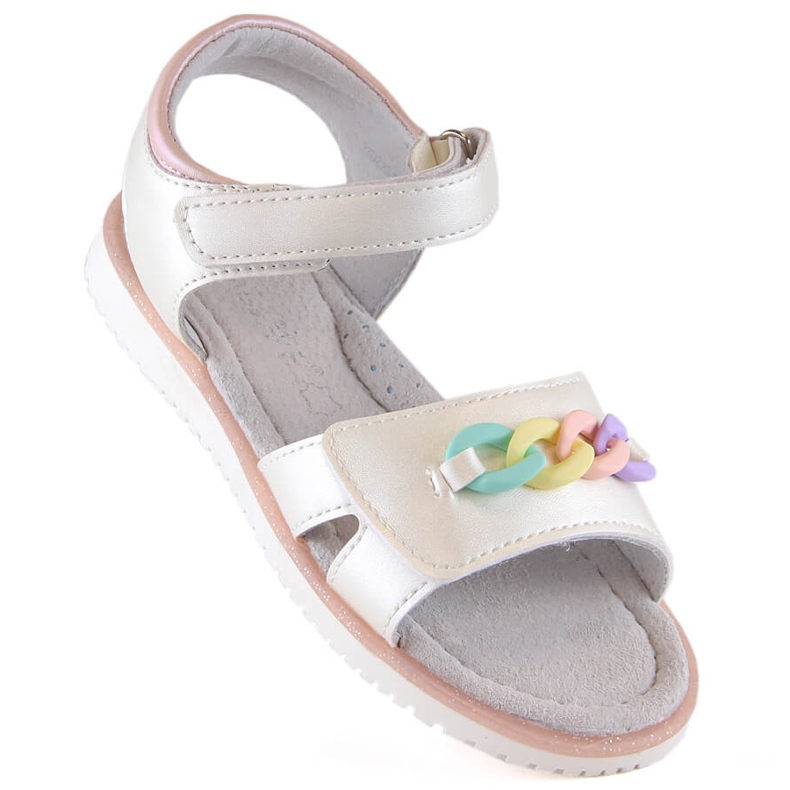 Evento Sandales velcro fille avec chaîne beige Miss 1 Evento Sandales velcro fille avec chaîne beige Miss 1
