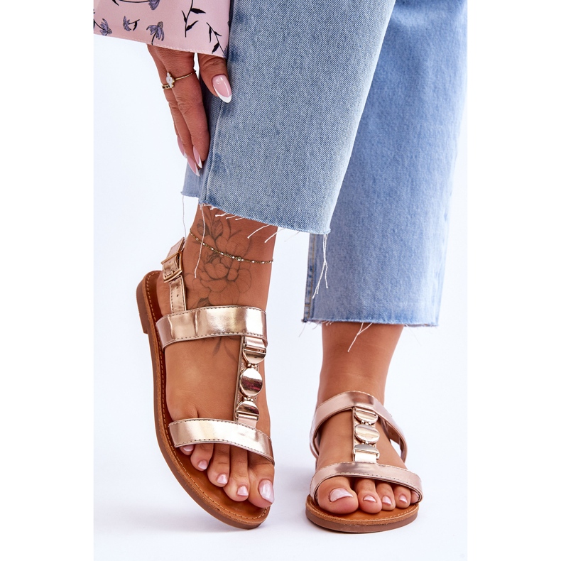 Sandales Plates Femme Avec Ceinture Décorative Golden Berry d'or 1 Sandales Plates Femme Avec Ceinture Décorative Golden Berry d'or 1