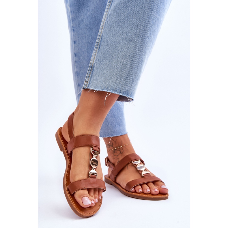 Sandales Plates Femme À Bride Décorative Baie Brune 2