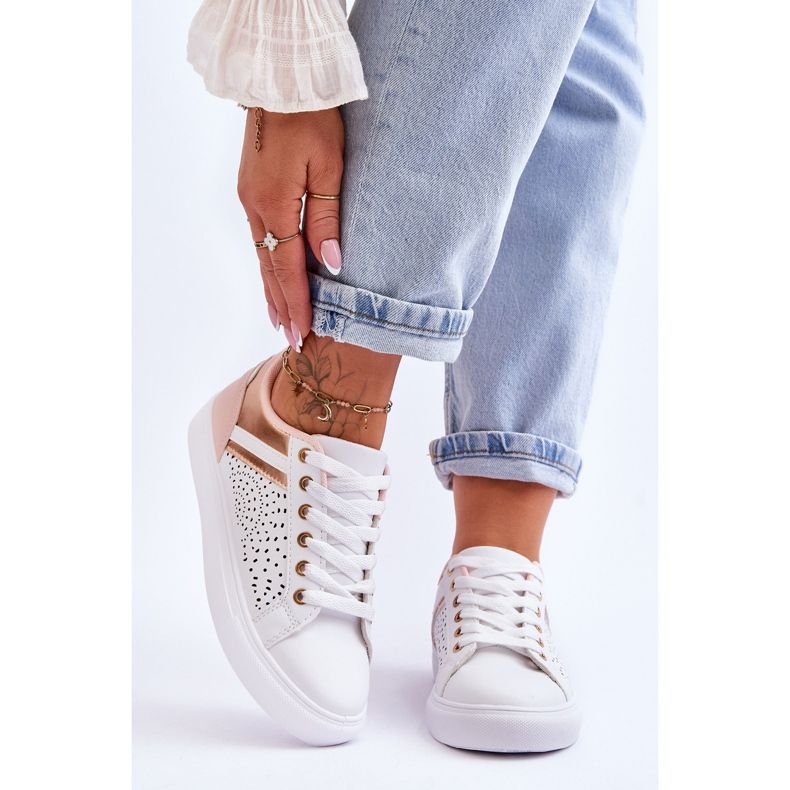 Chaussures De Sport Classiques Avec Motif Ajouré Blanc-Rose-Doré Happier 1