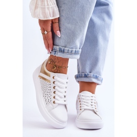 Chaussures De Sport Classiques Avec Motif Ajouré Blanc Et Or Happier blanche 1
