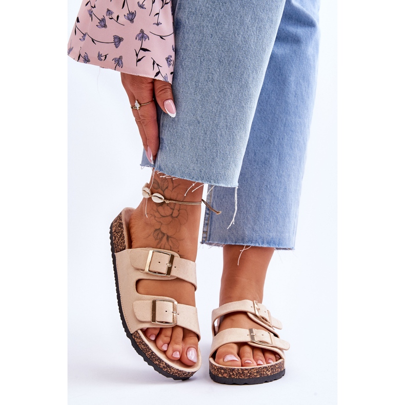 FB2 Sandales pour femmes sur plateforme en liège avec rayures beige Doretta 1