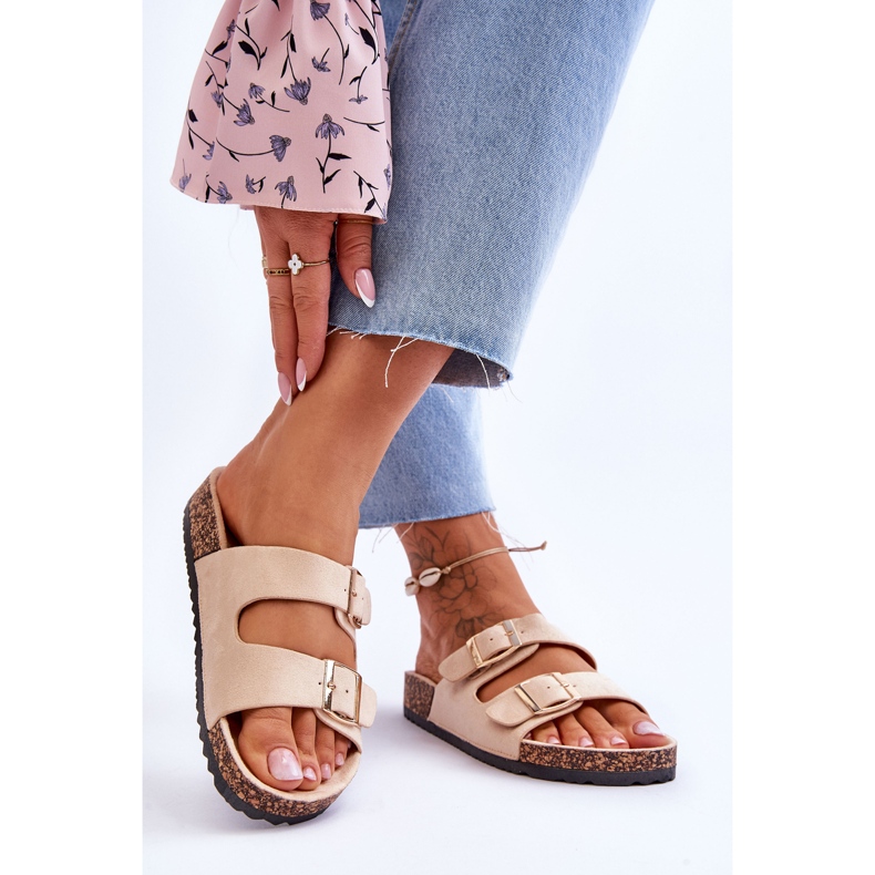 FB2 Sandales pour femmes sur plateforme en liège avec rayures beige Doretta 2