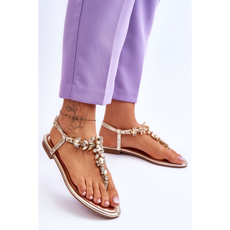 Sandales Femme Avec Pierres Doré Lenis 2