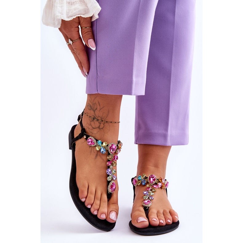 Tongs En Daim Avec Pierres Noir Frency le noir 1