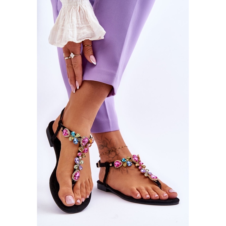 Tongs En Daim Avec Pierres Noir Frency 2