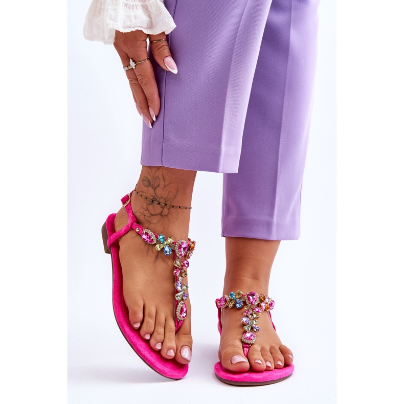 FB2 Tongs En Daim Rose Avec Pierres Frency 1