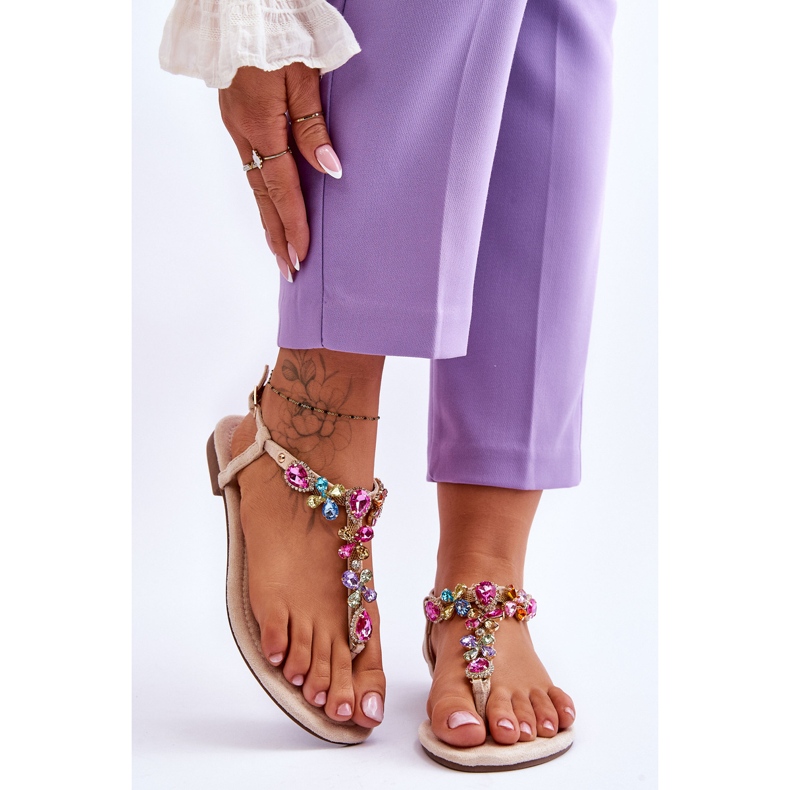 Tongs En Daim Avec Pierres Beige Frency 1