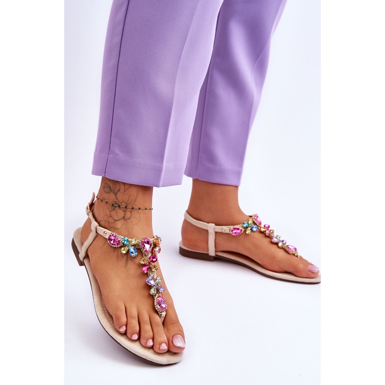 Tongs En Daim Avec Pierres Beige Frency 2