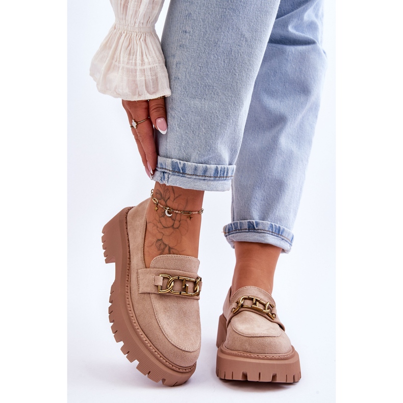 Mocassins plateforme en daim pour femme Beige Larey 1