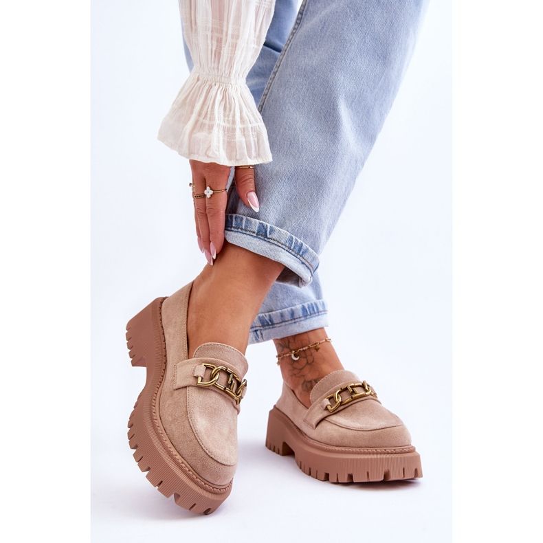 Mocassins plateforme en daim pour femme Beige Larey 2