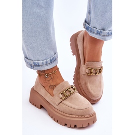 Mocassins plateforme en daim pour femme Beige Larey 4