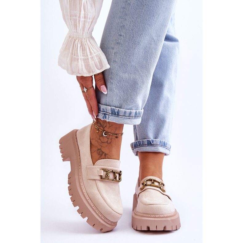 Mocassins à Plateforme en Daim pour Femme Beige Clair Larey 1