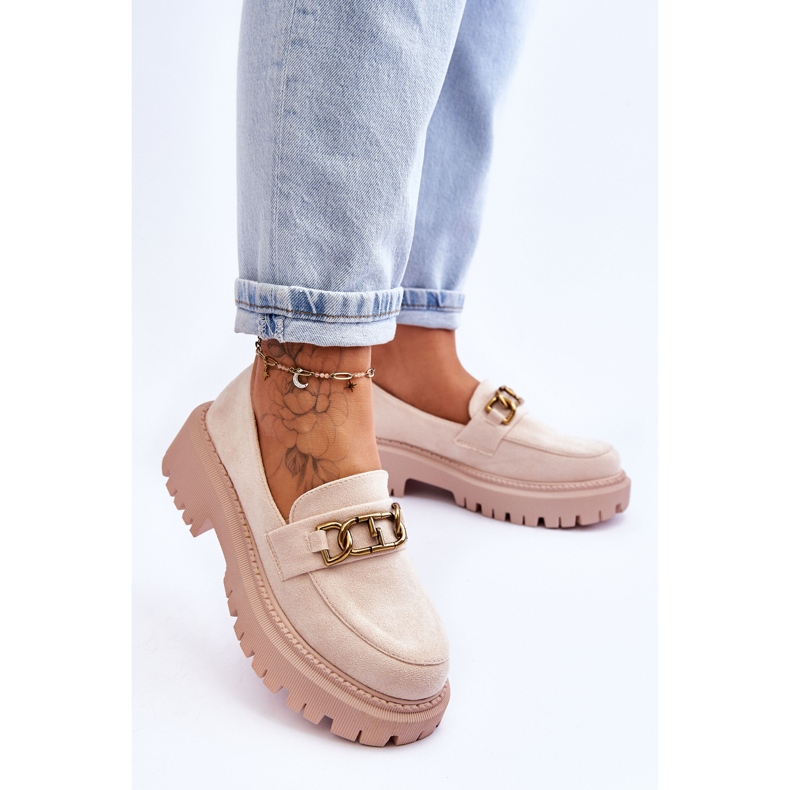 Mocassins à Plateforme en Daim pour Femme Beige Clair Larey 2