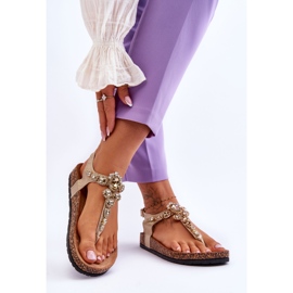 Tongs Sandales Sur Plateforme En Liège Doré Naomi 2