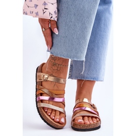 FB2 Chaussons Plateforme Femme Rayures Trèfle Doré d'or 1