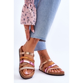 FB2 Chaussons Plateforme Femme Rayures Trèfle Doré 2