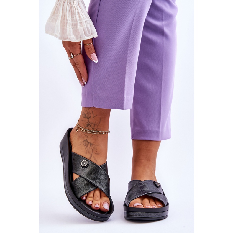 Vinceza Chaussons à plateforme pour femmes avec décoration Noir Brooklyn le noir 1