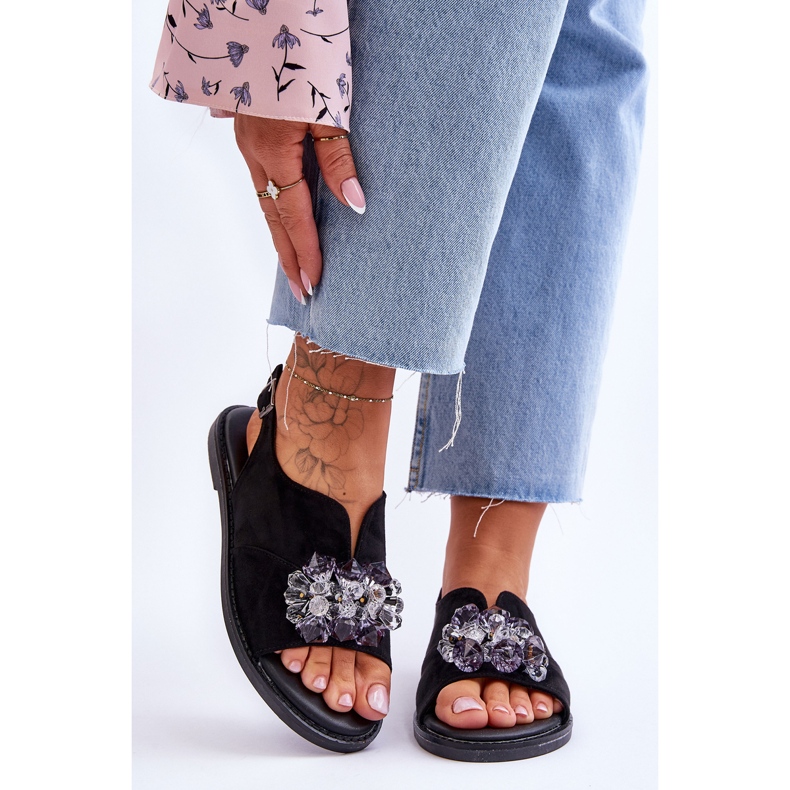 Vinceza Sandales Mersea noires en daim lapidé femme 1