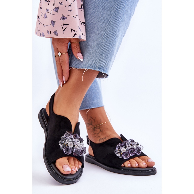 Vinceza Sandales Mersea noires en daim lapidé femme 2