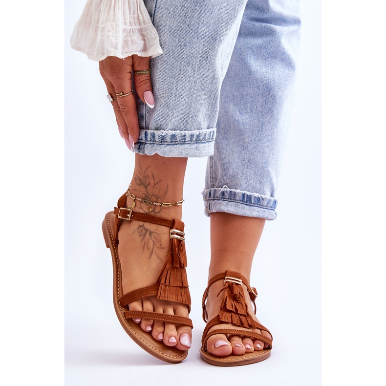 Sandales Plates Femme Daim Bohème Marron Lucami brun 1