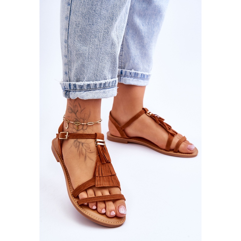 Sandales Plates Femme Daim Bohème Marron Lucami brun 2