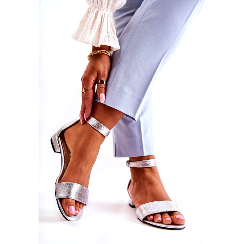 Alberto Violli Sandales en cuir argenté pour femmes 1