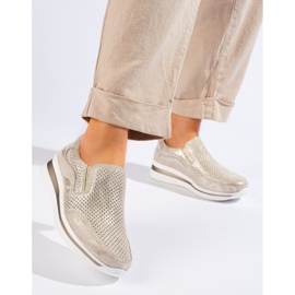 Baskets compensées en cuir doré Shelovet d'or 1