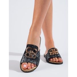 Tongs roses pour femmes avec décoration dorée de Shelovet le noir 1