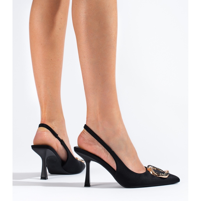 Escarpins à talon ouvert en daim noir Shelovet le noir 1